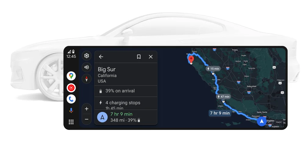 Image of the new EV Google Maps feature